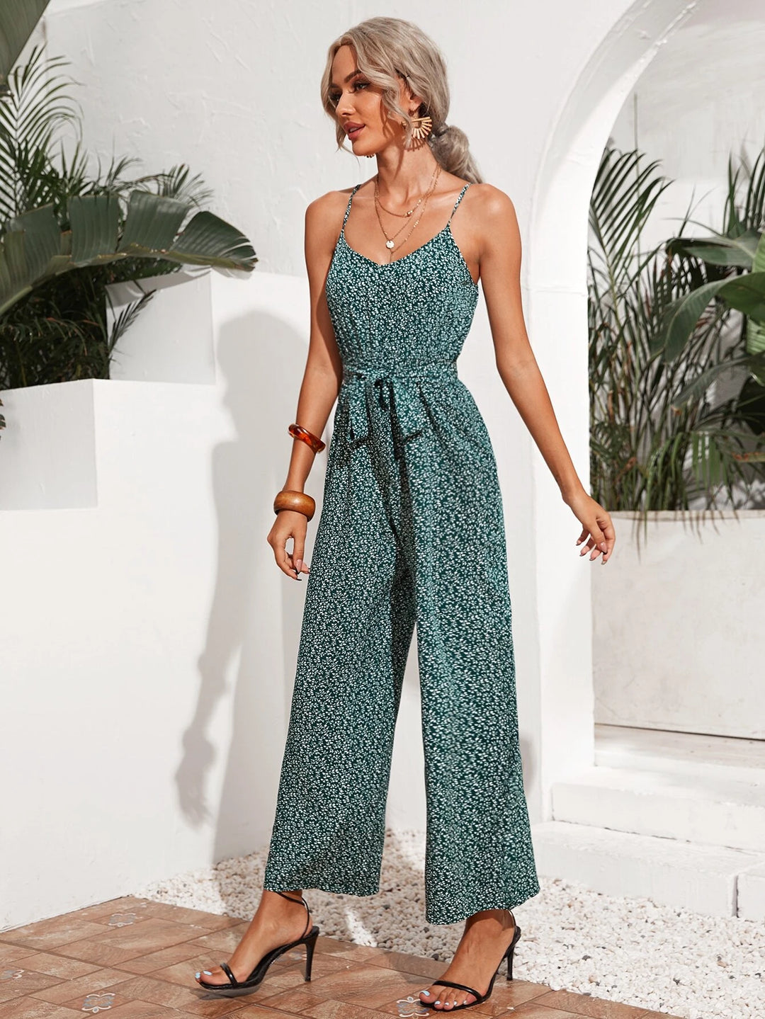 Belted Sleeveless Strap Jumpsuit