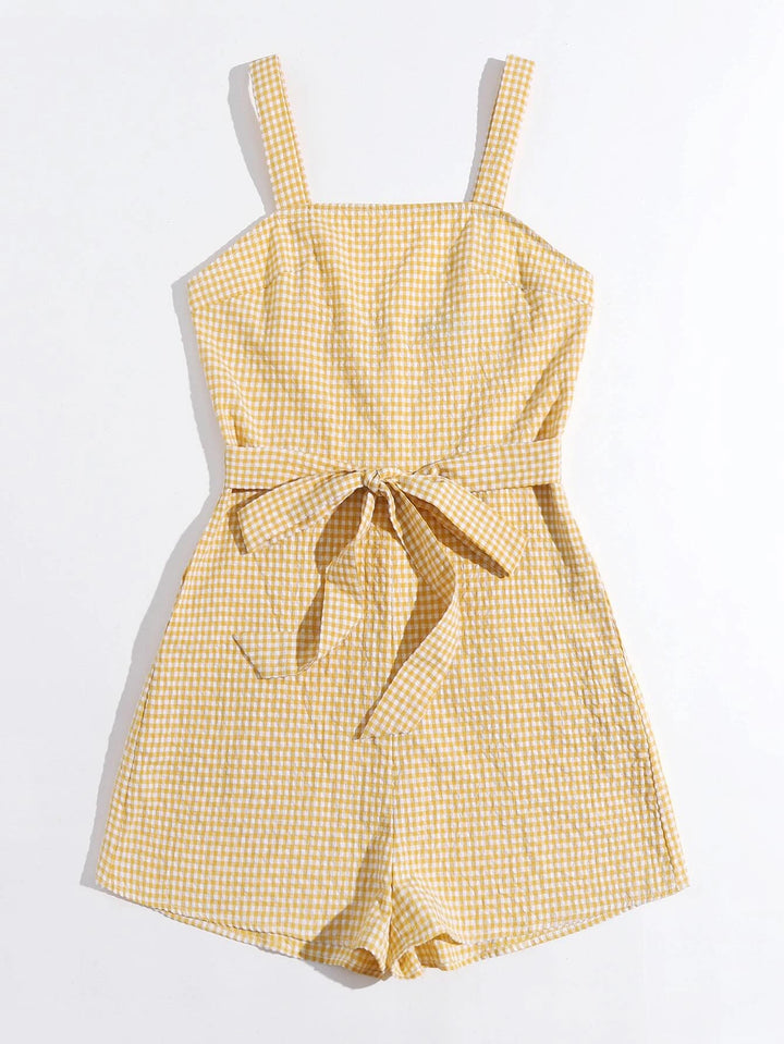 Gingham Belted Slip Romper