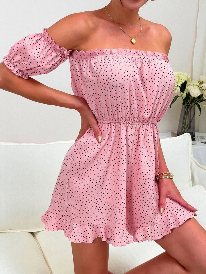 Polka Dot Off Shoulder Romper