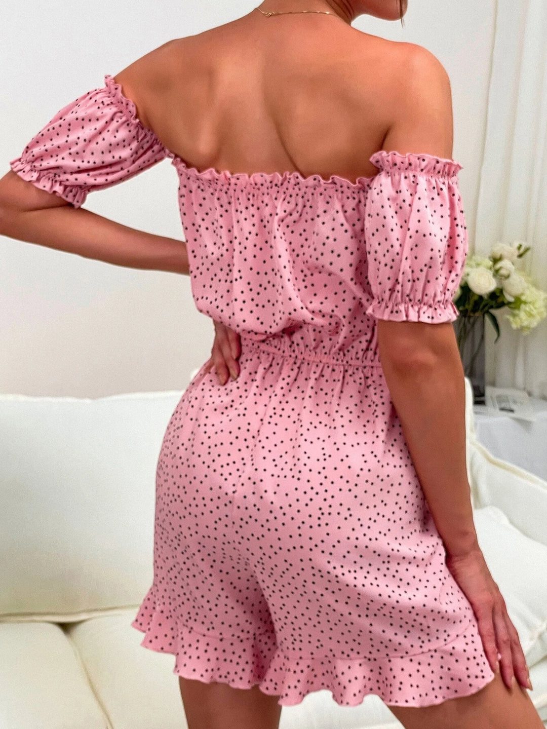 Polka Dot Off Shoulder Romper