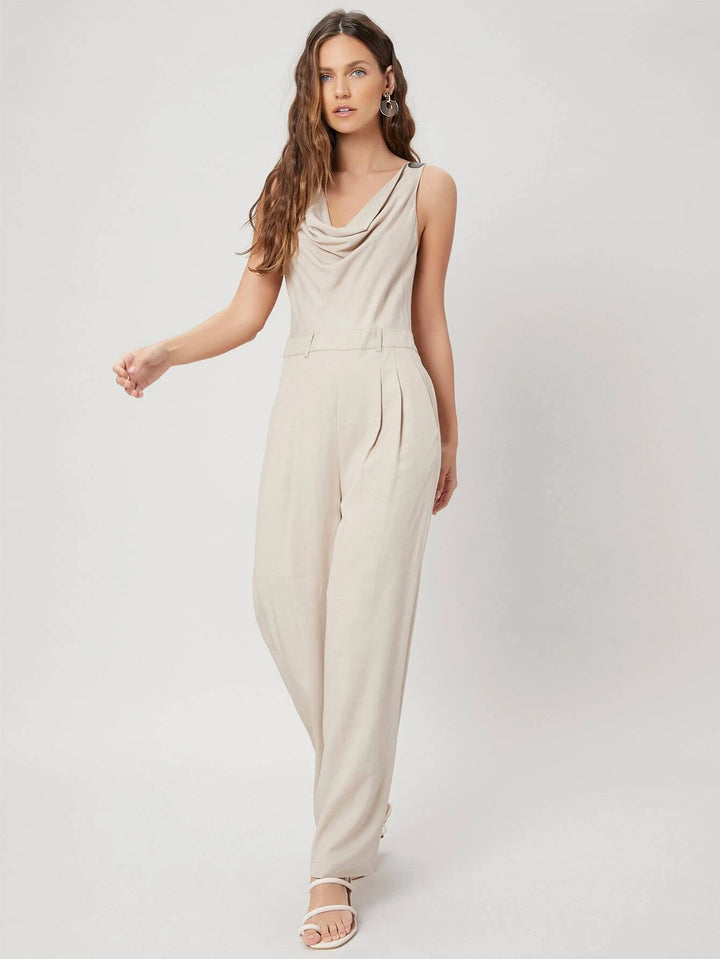 Apricot Colored Linen Sleeveless Jumpsuit