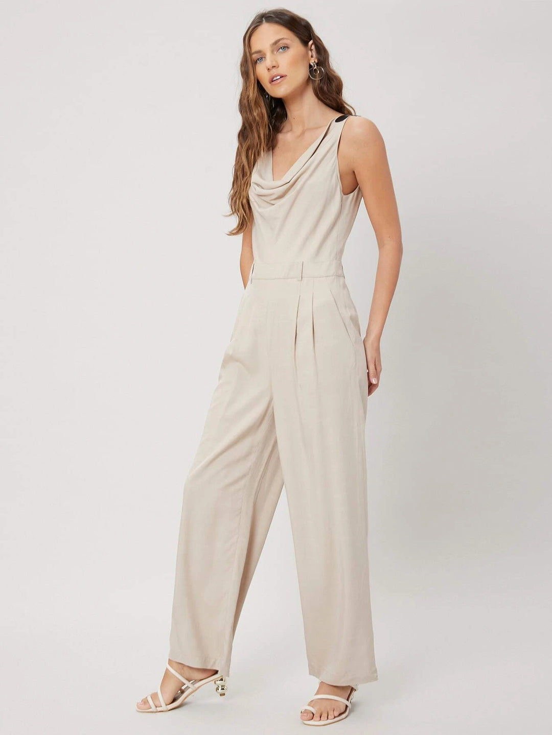 Apricot Colored Linen Sleeveless Jumpsuit
