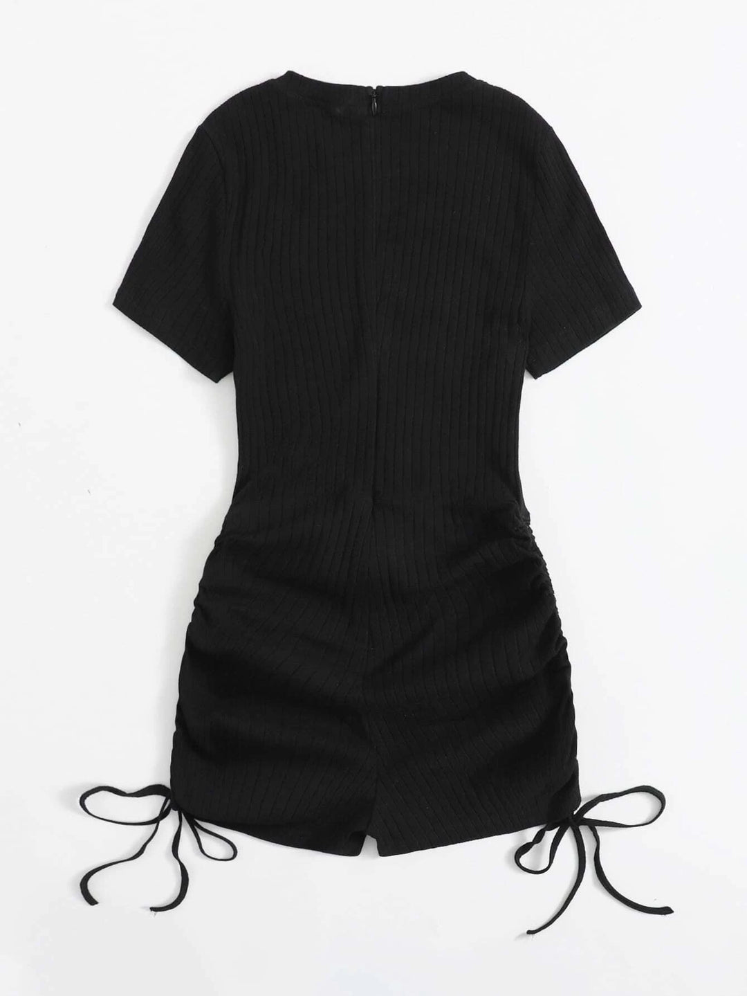 Combi-short en tricot côtelé avec cordon de serrage et fronces