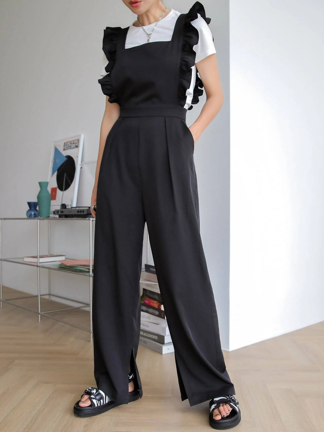 Ruffle Trim Overall Without Tee