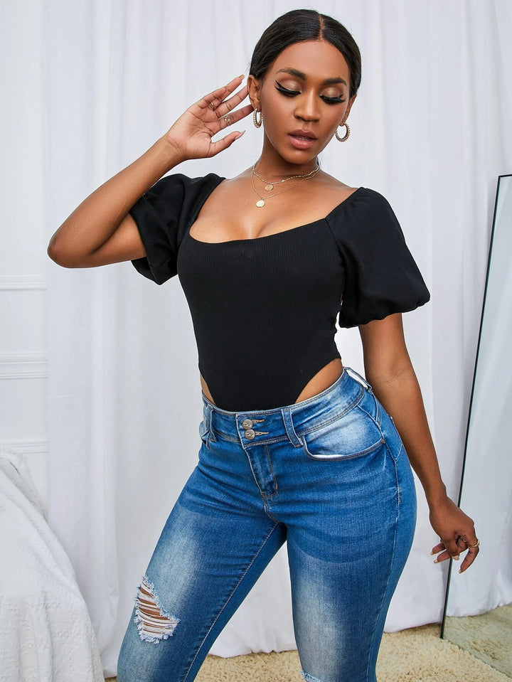 Scoop Neck Backless Bodysuit