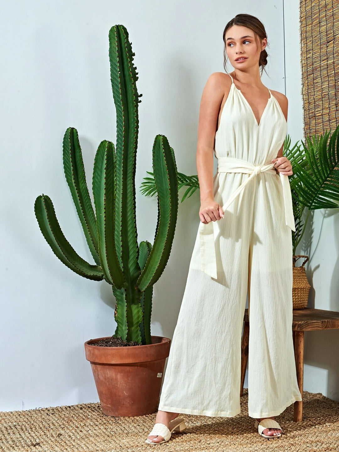 Cotton Spaghetti Strap Cami Jumpsuit