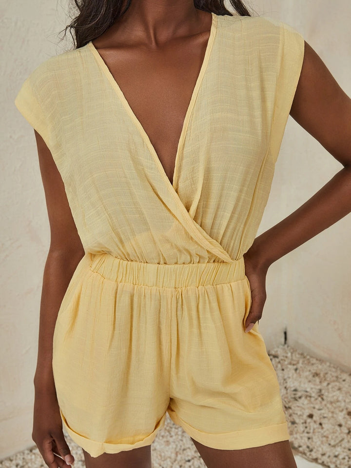 Neck Tie Back Roll Hem Romper