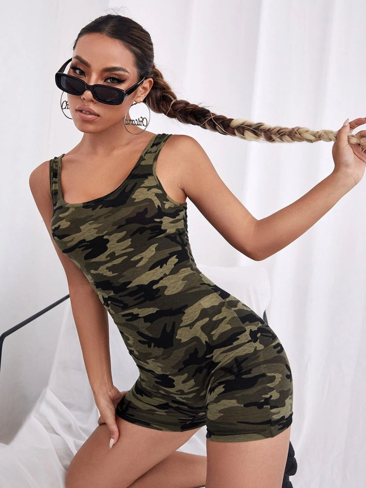 Camo Print Unitard Romper