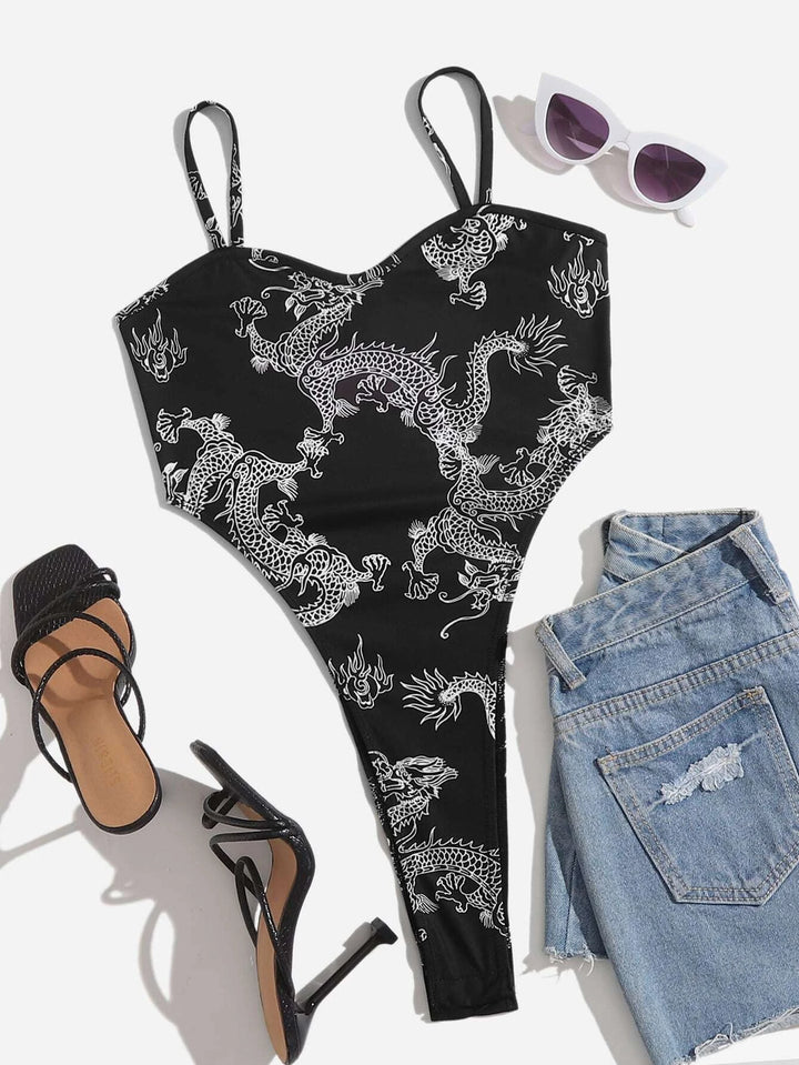 Dragon Print Cami Bodysuit