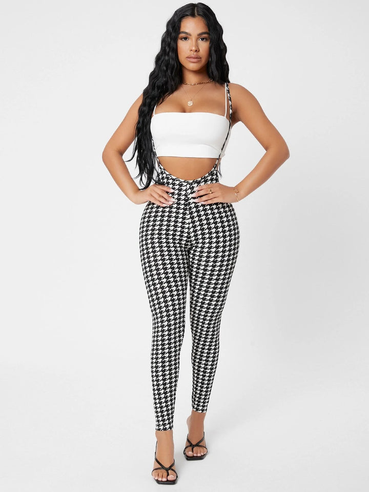 Houndstooth Suspender Jumpsuit