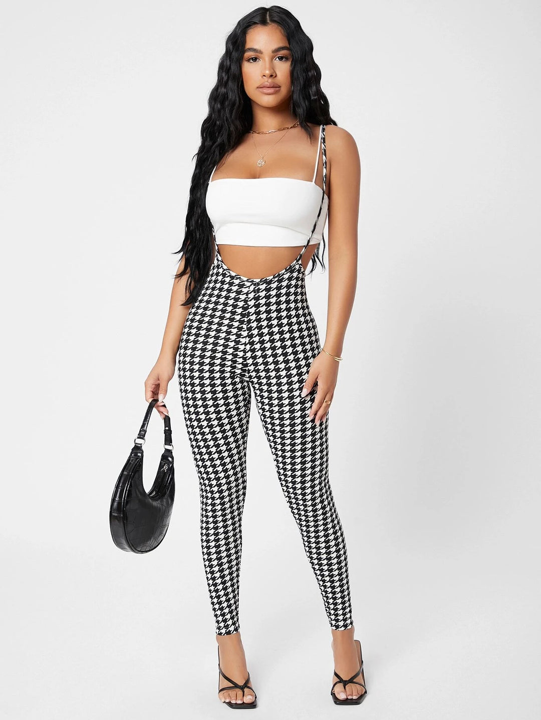 Houndstooth Suspender Jumpsuit