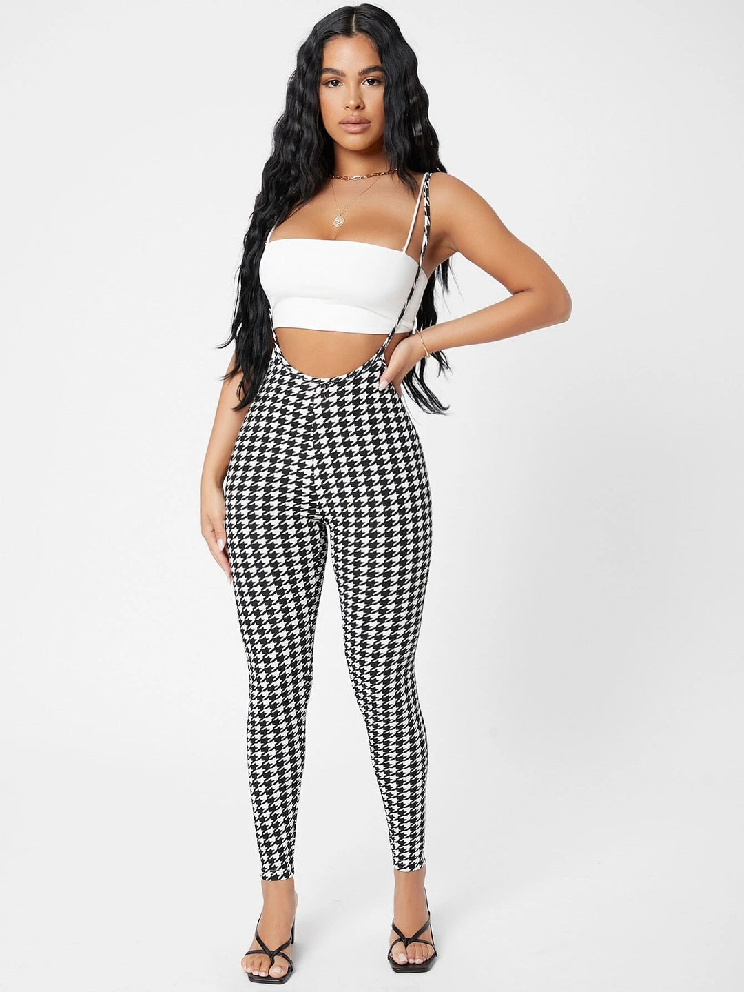 Houndstooth Suspender Jumpsuit