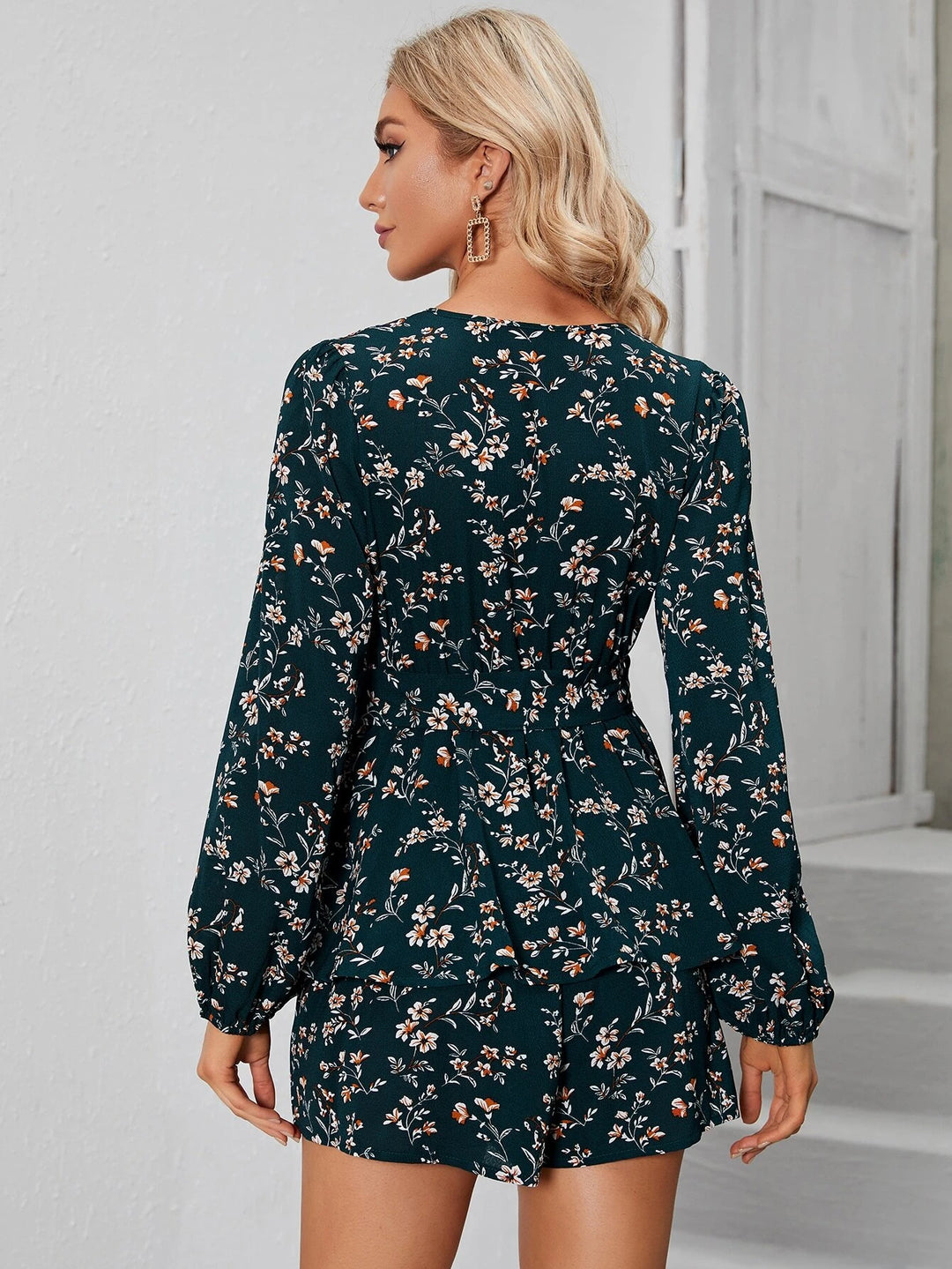 Floral Wrap Belted Romper