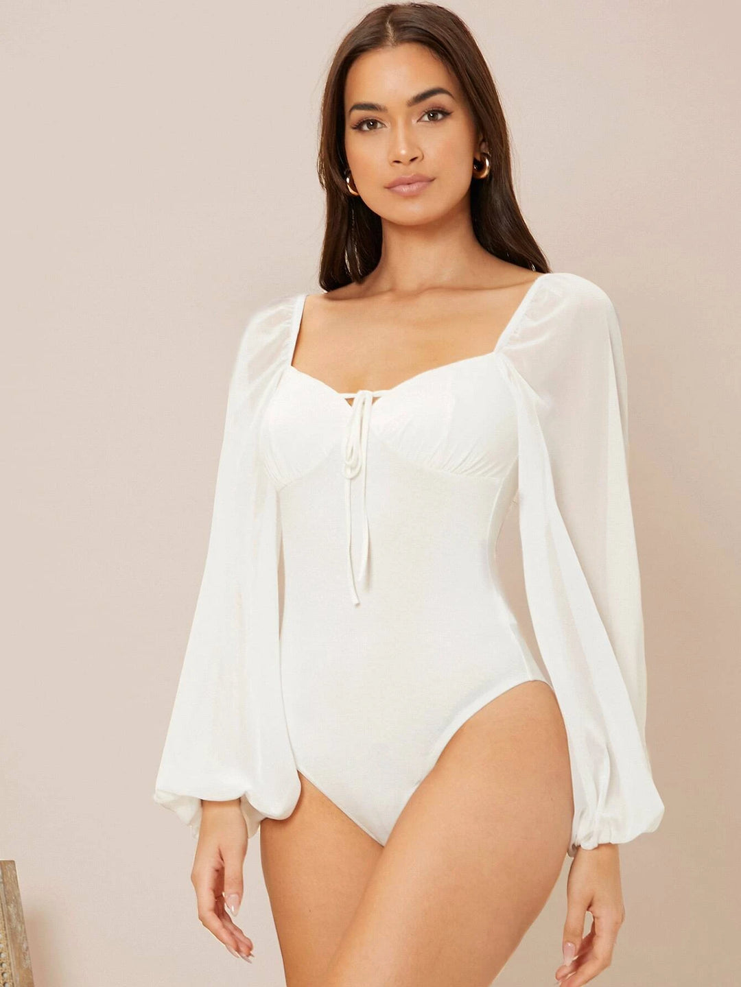 Tie Front Lantern Sleeve Bodysuit