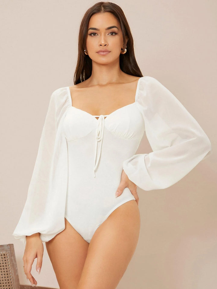 Tie Front Lantern Sleeve Bodysuit