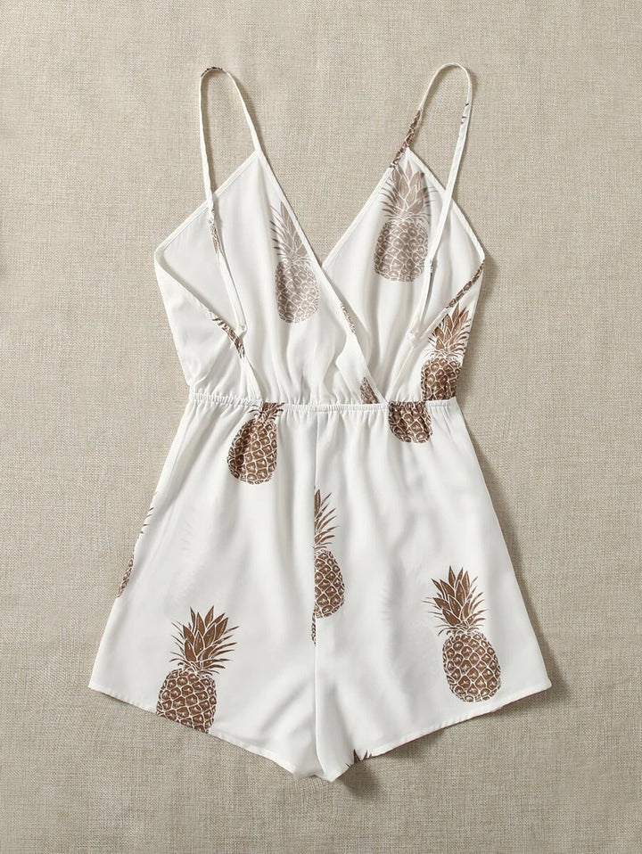 Pineapple Print Backless Cami Romper