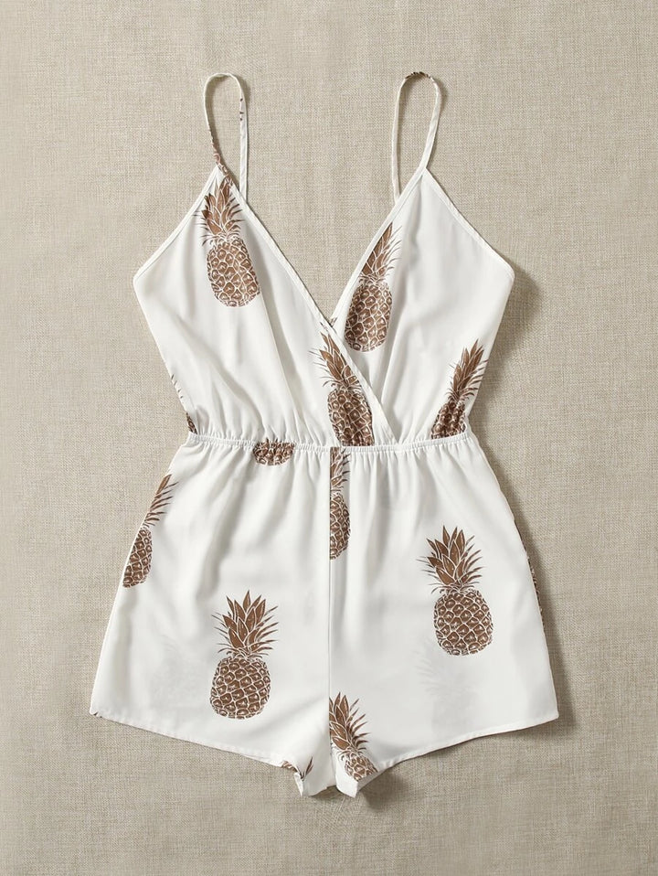 Pineapple Print Backless Cami Romper