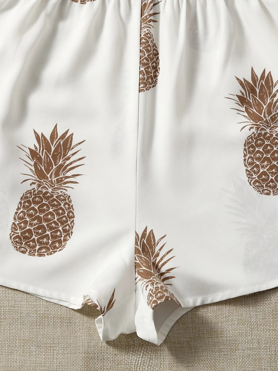 Pineapple Print Backless Cami Romper