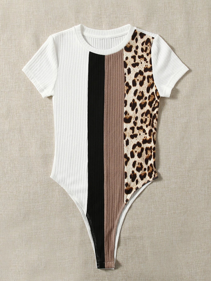 Leopard Print Round Neck Bodysuit