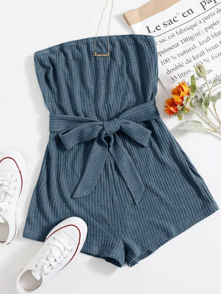 Centered Bow Belted Romper