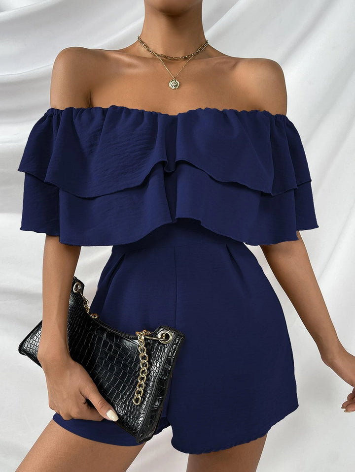 Off Shoulder Layered Trim Jumpsuit