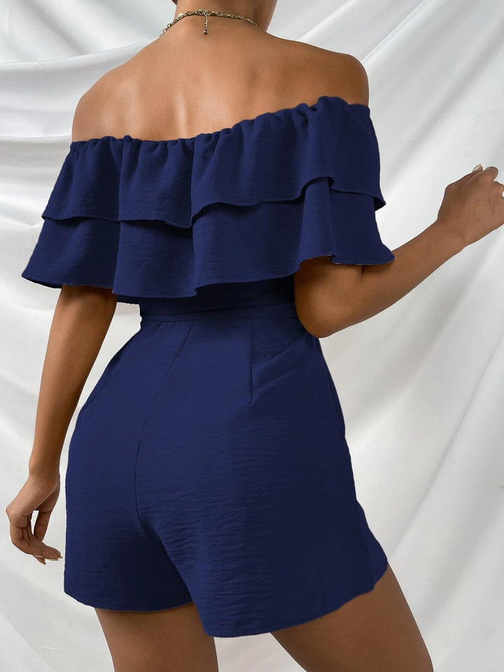 Off Shoulder Layered Trim Jumpsuit