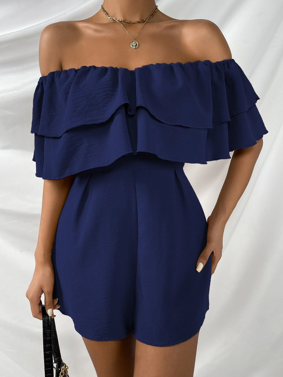 Off Shoulder Layered Trim Jumpsuit