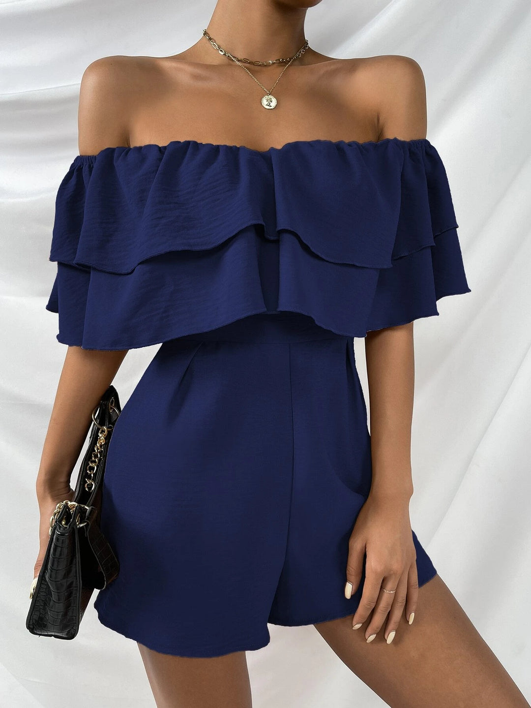 Off Shoulder Layered Trim Jumpsuit