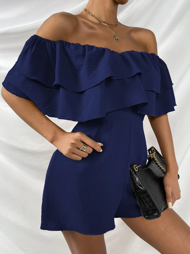 Off Shoulder Layered Trim Jumpsuit