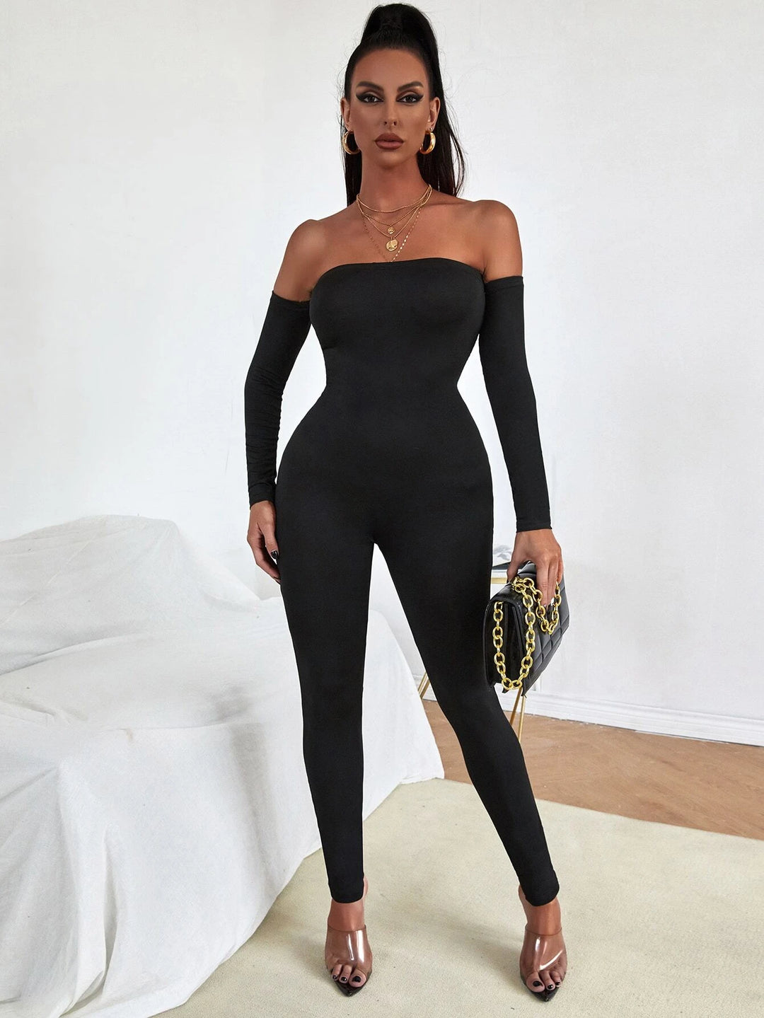 Off Shoulder Bodycon Jumpsuit