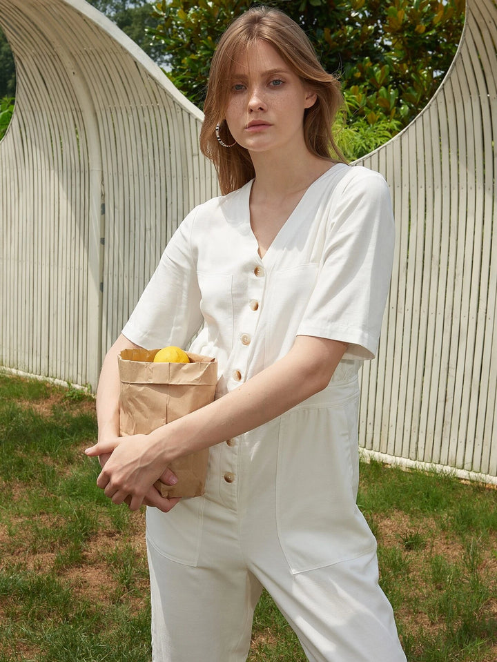 Linen Shirt Style Jumpsuit