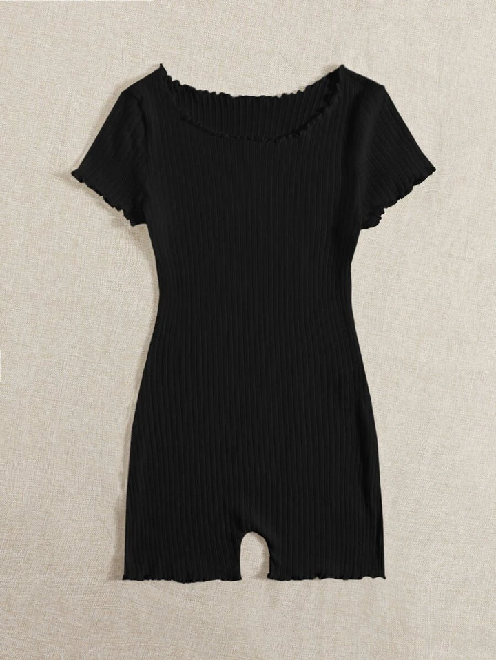 Lettuce Trim Rib-knit Skinny Romper