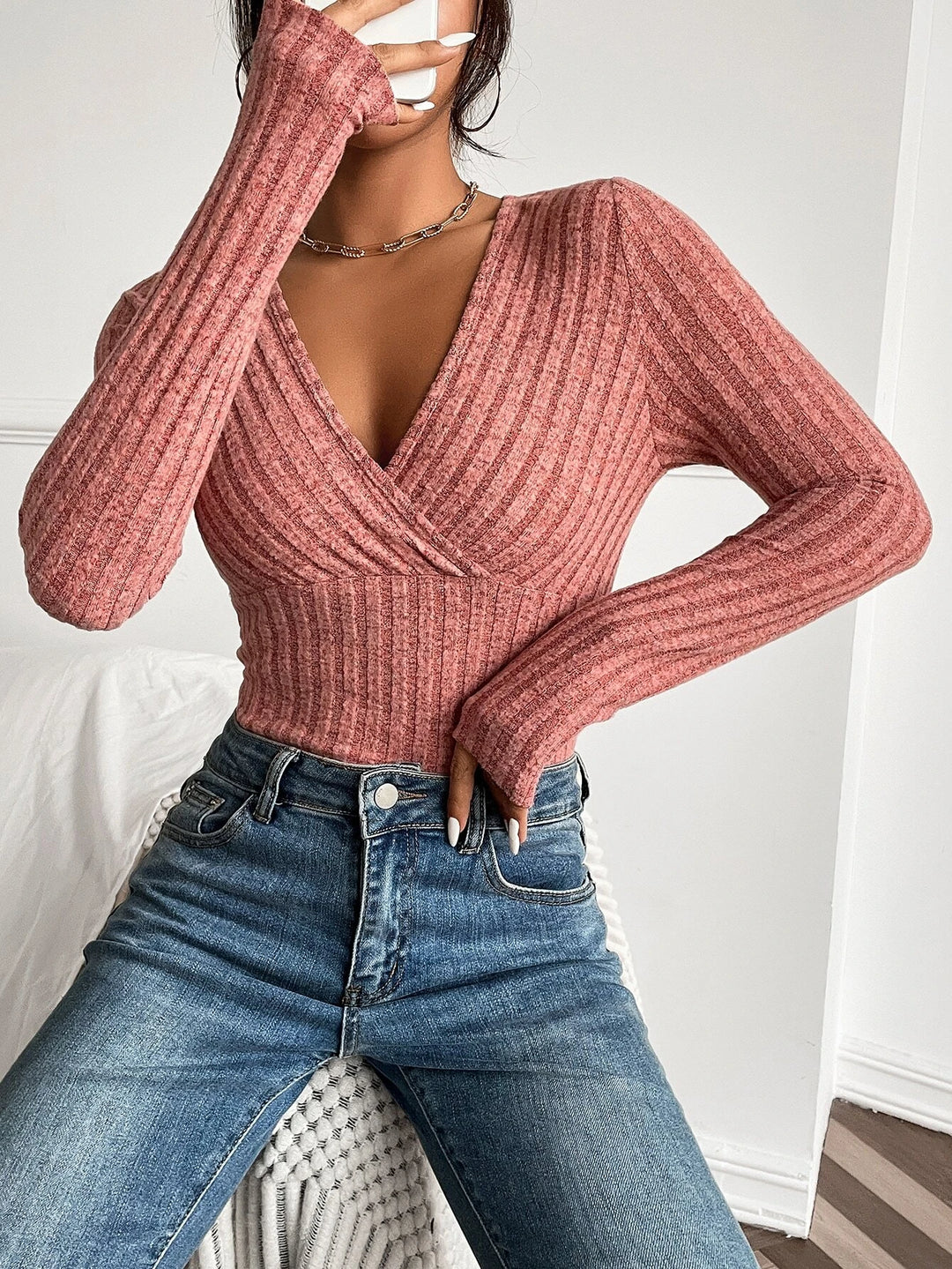 Ribbed Knit Slim Fit Bodysuit