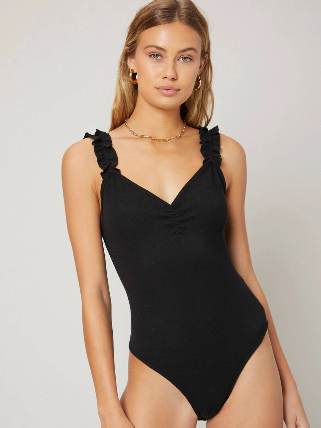 Recycled Polyester Ruffle Strap Bodysuit