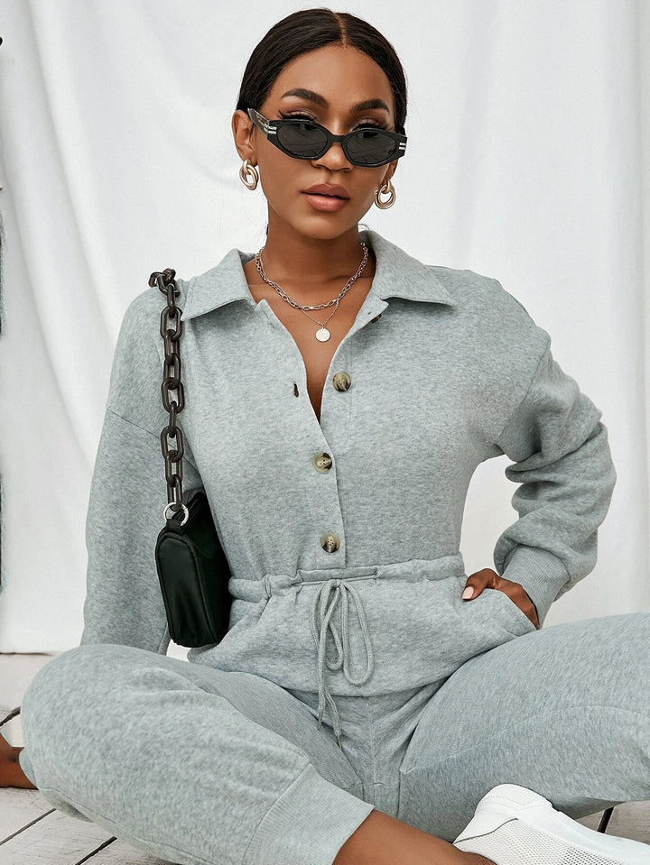 Drop Shoulder Long Sleeve Jumpsuit