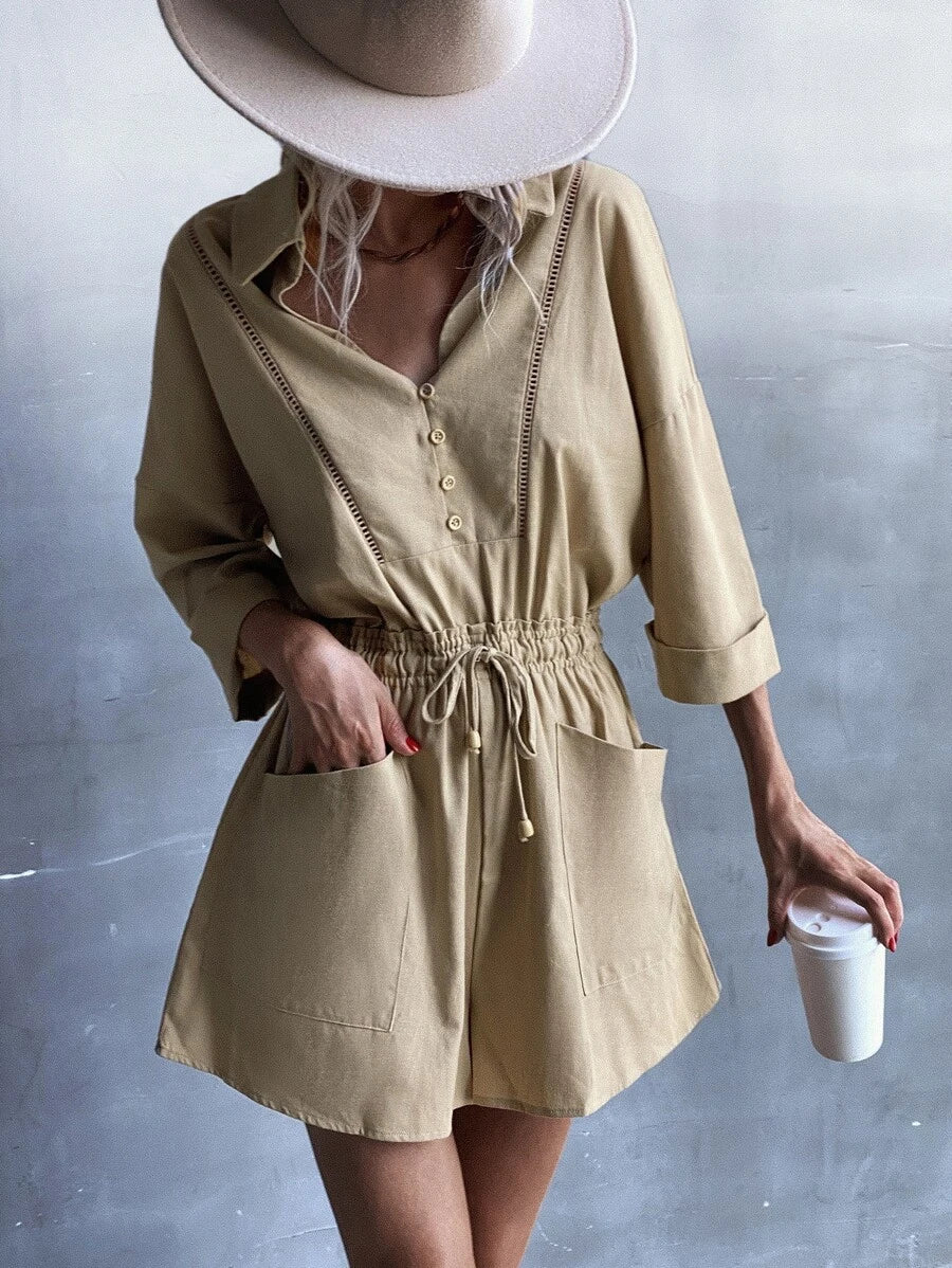 Drop Shoulder Patched Romper