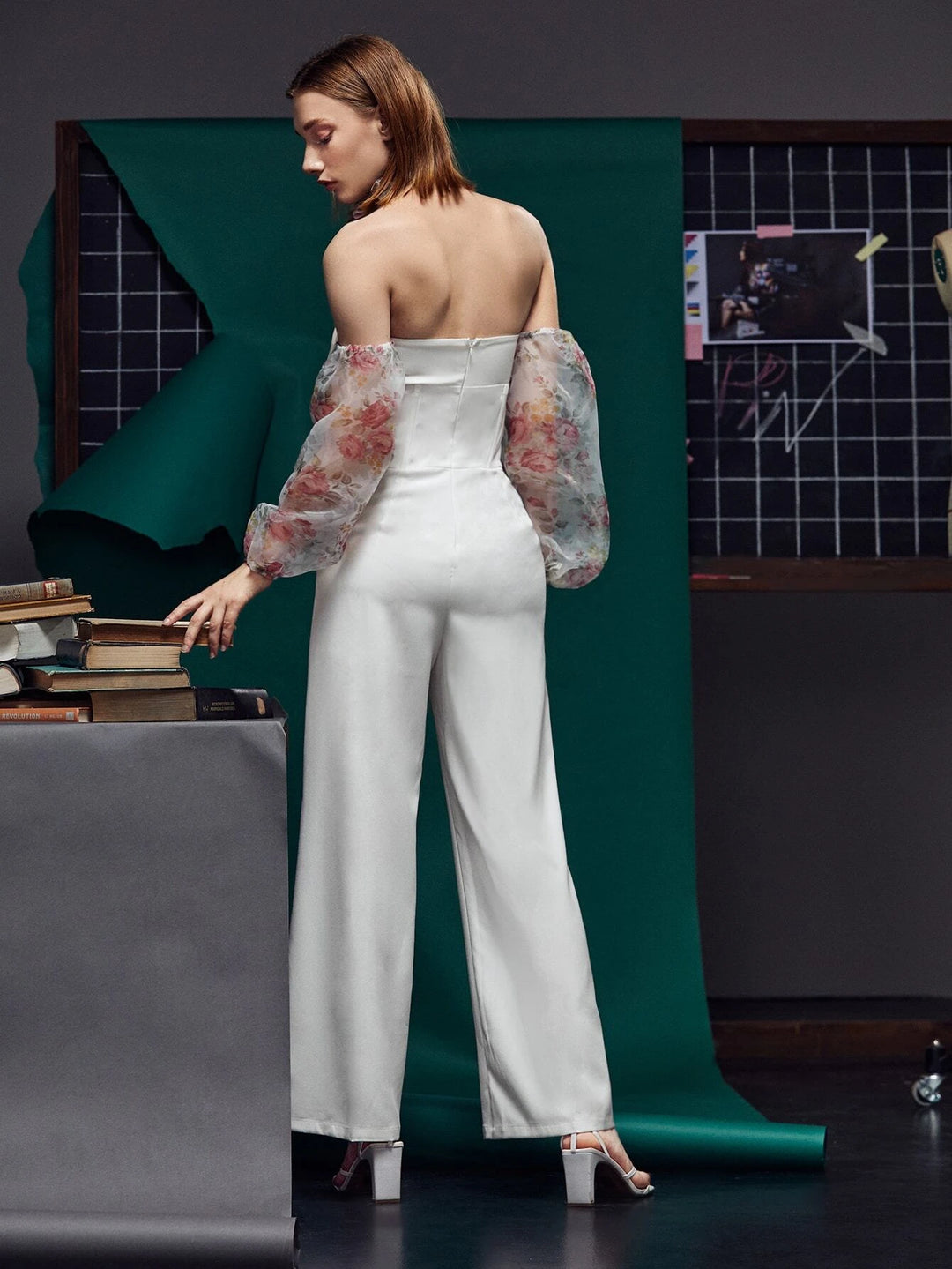 Off-Shoulder Bishop Sleeve Jumpsuit