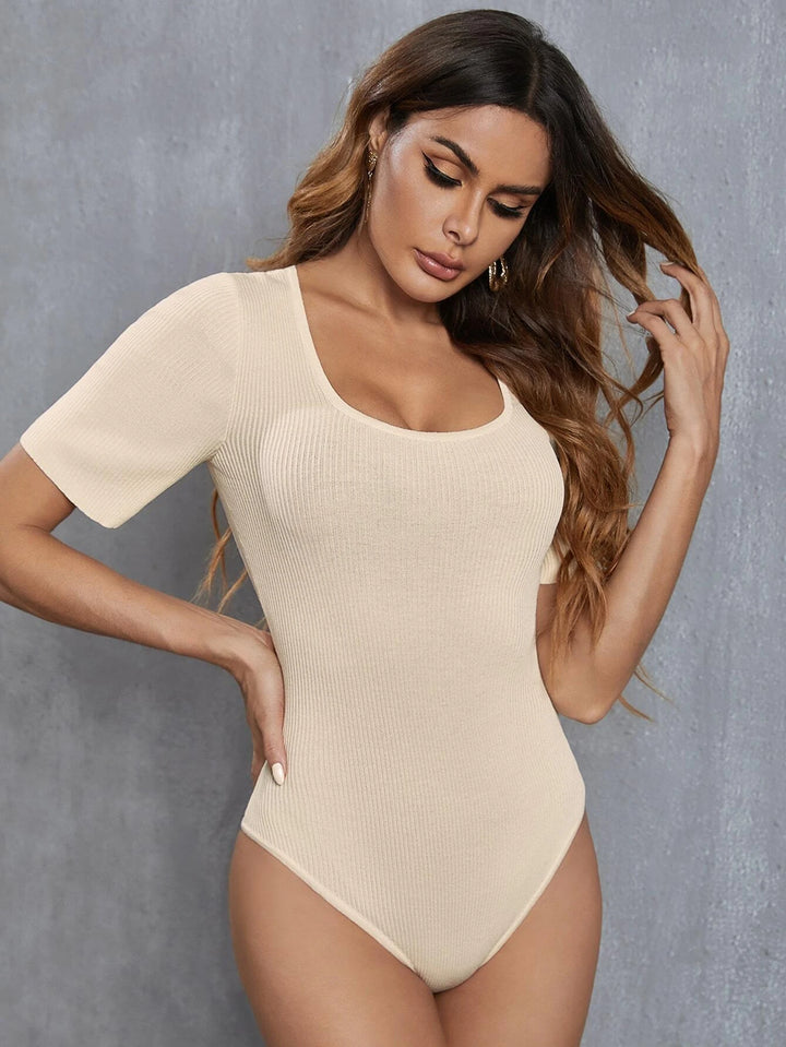 Scoop Neck Ribbed Knit Bodysuit