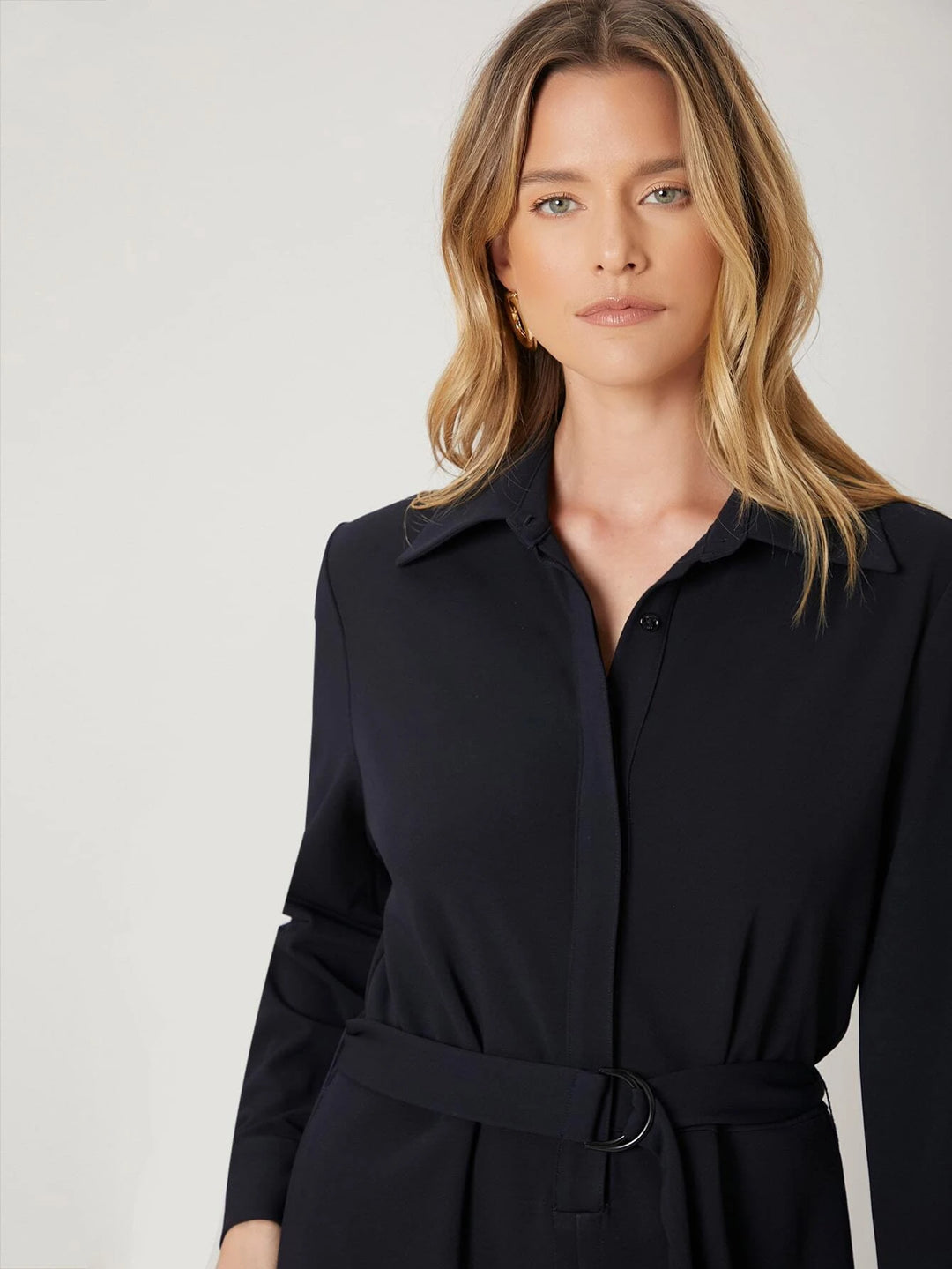 Long Sleeve Belted Shirt Jumpsuit