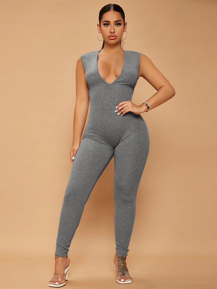 Deep V Neck Unitard Jumpsuit