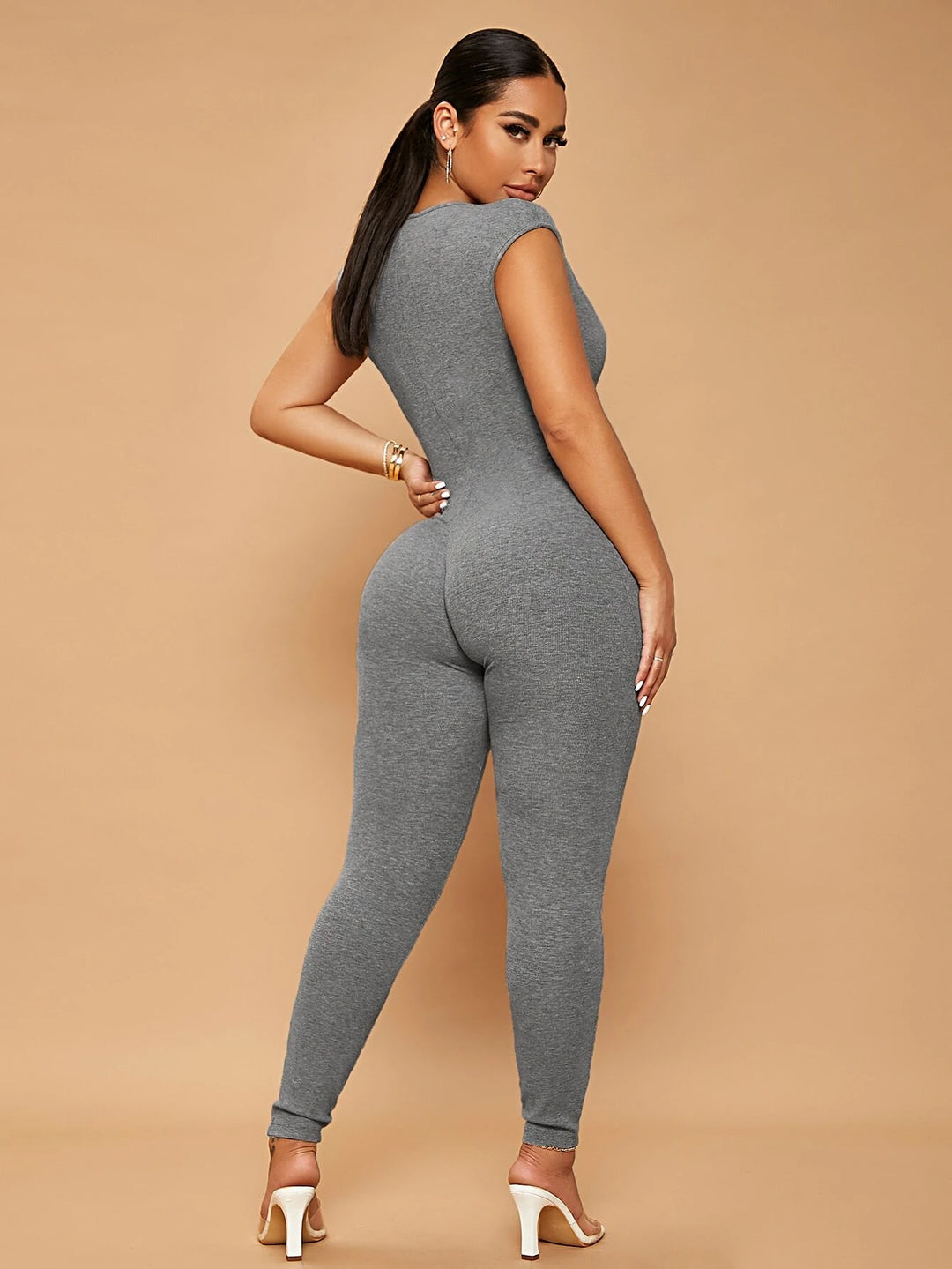 Deep V Neck Unitard Jumpsuit