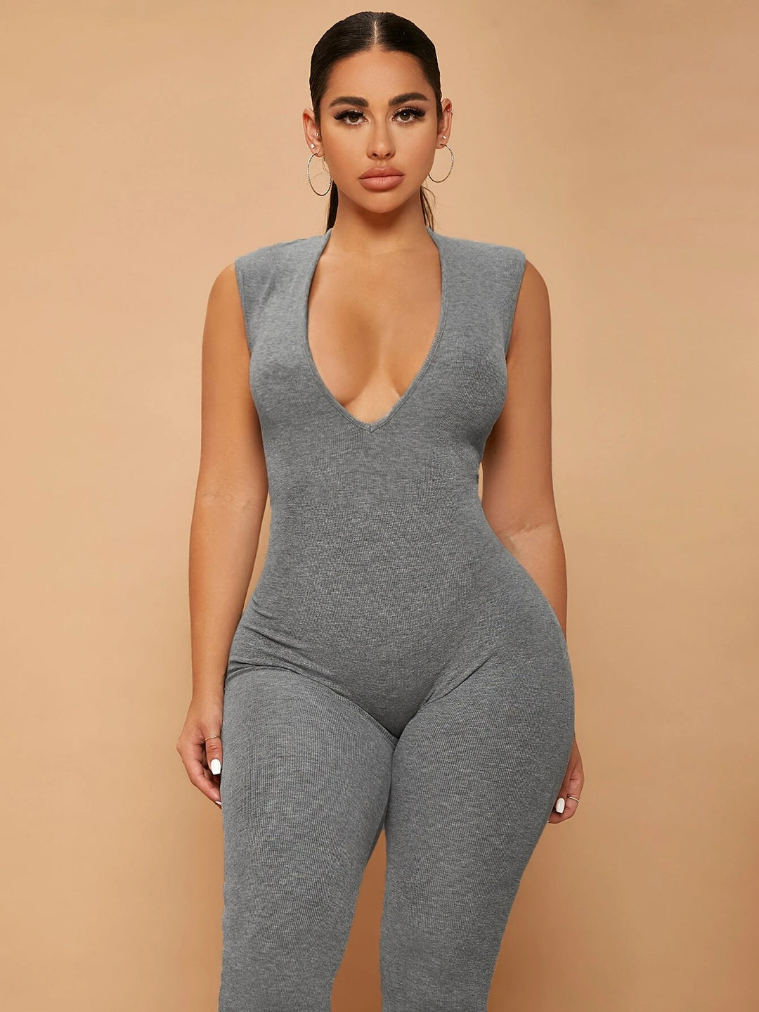 Deep V Neck Unitard Jumpsuit