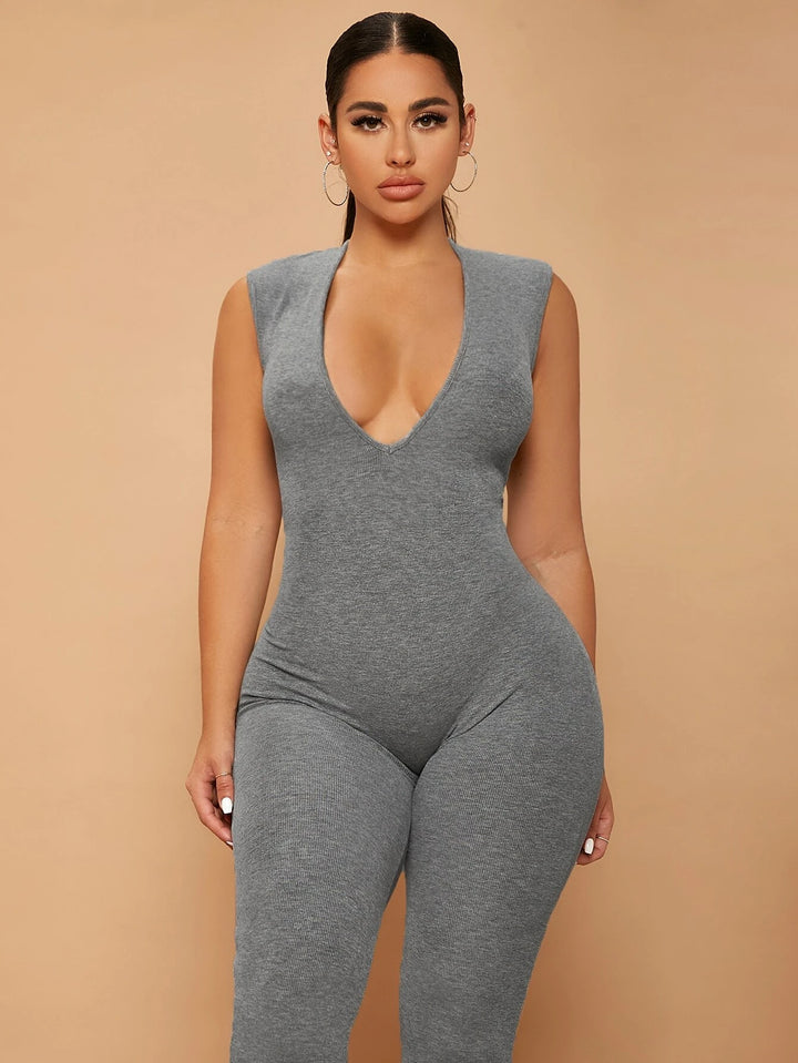 Deep V Neck Unitard Jumpsuit