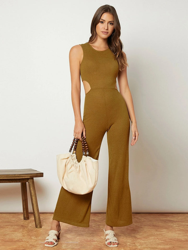 Long Button Detail Sleeveless Jumpsuit