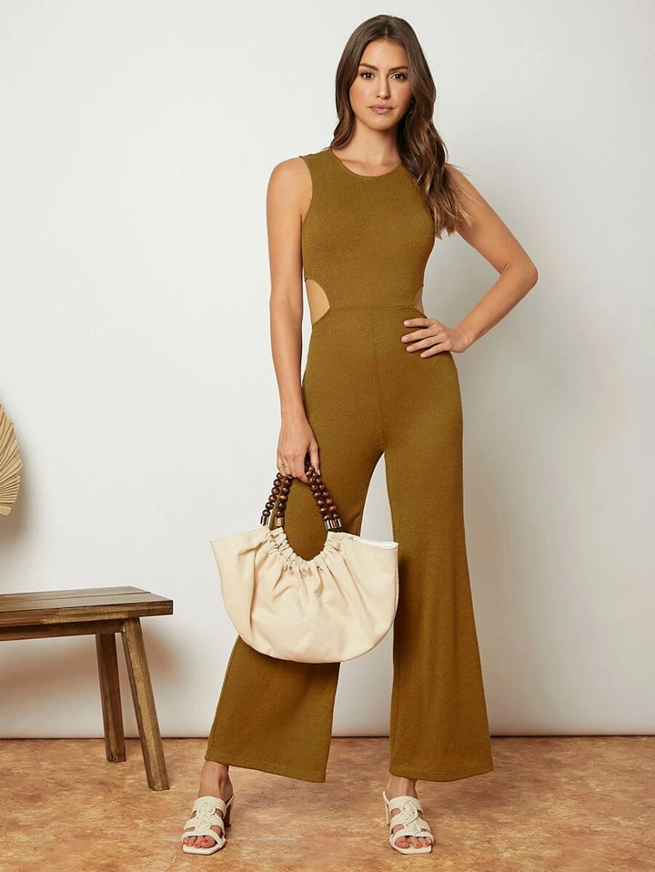 Waist Button Detail Flare Leg Jumpsuit