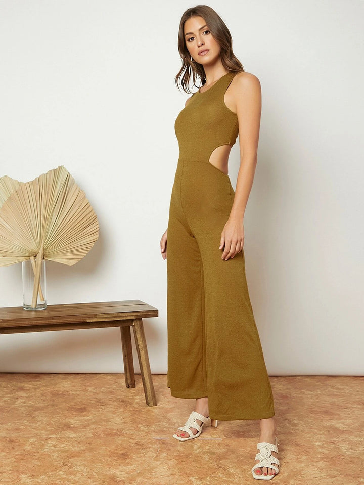 Long Button Detail Sleeveless Jumpsuit