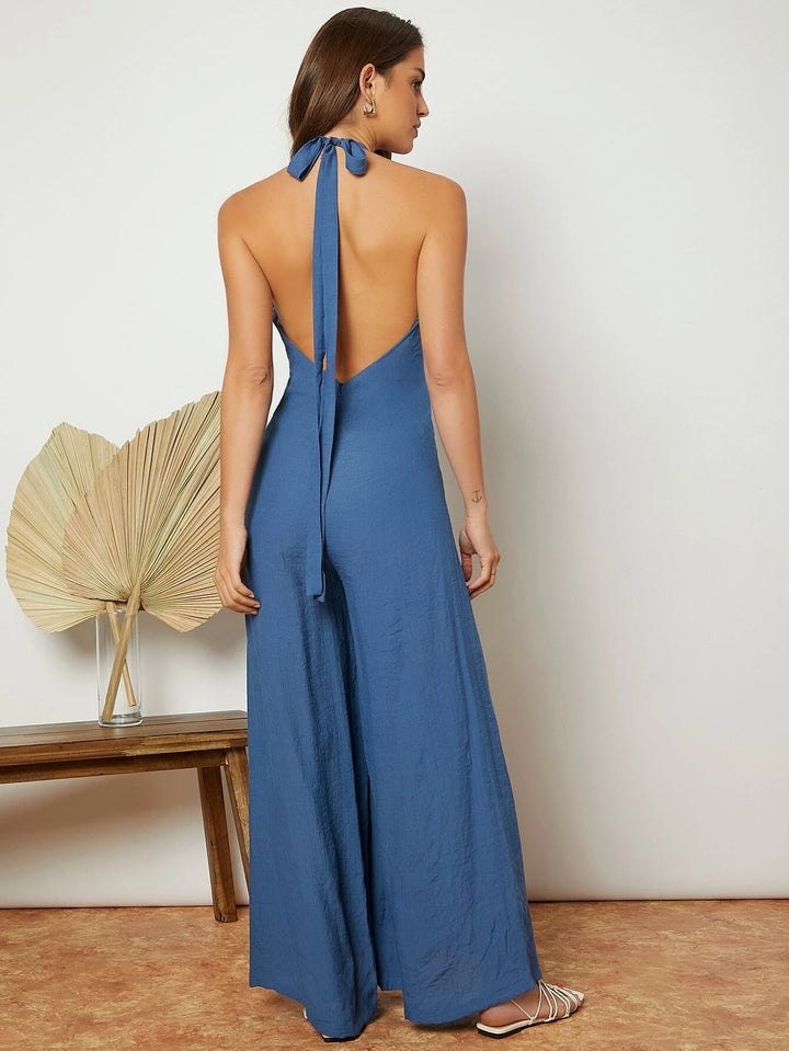 Neckholder-Jumpsuit mit weitem Bein 