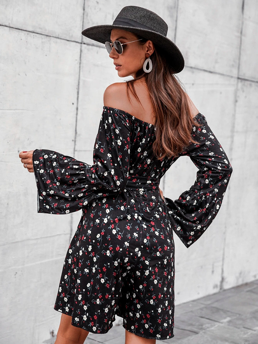 Flounce Sleeve Belted Romper