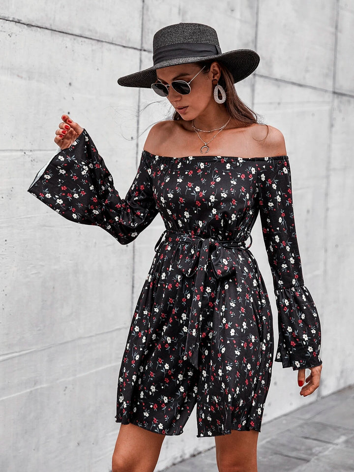 Flounce Sleeve Belted Romper