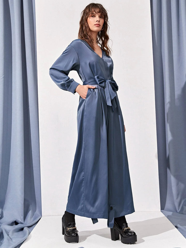 Hidden Pocket Knot Hem Belted Jumpsuit